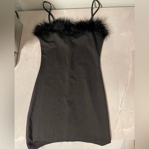 Shein Tiny Black Dress with Faux Fur Neck